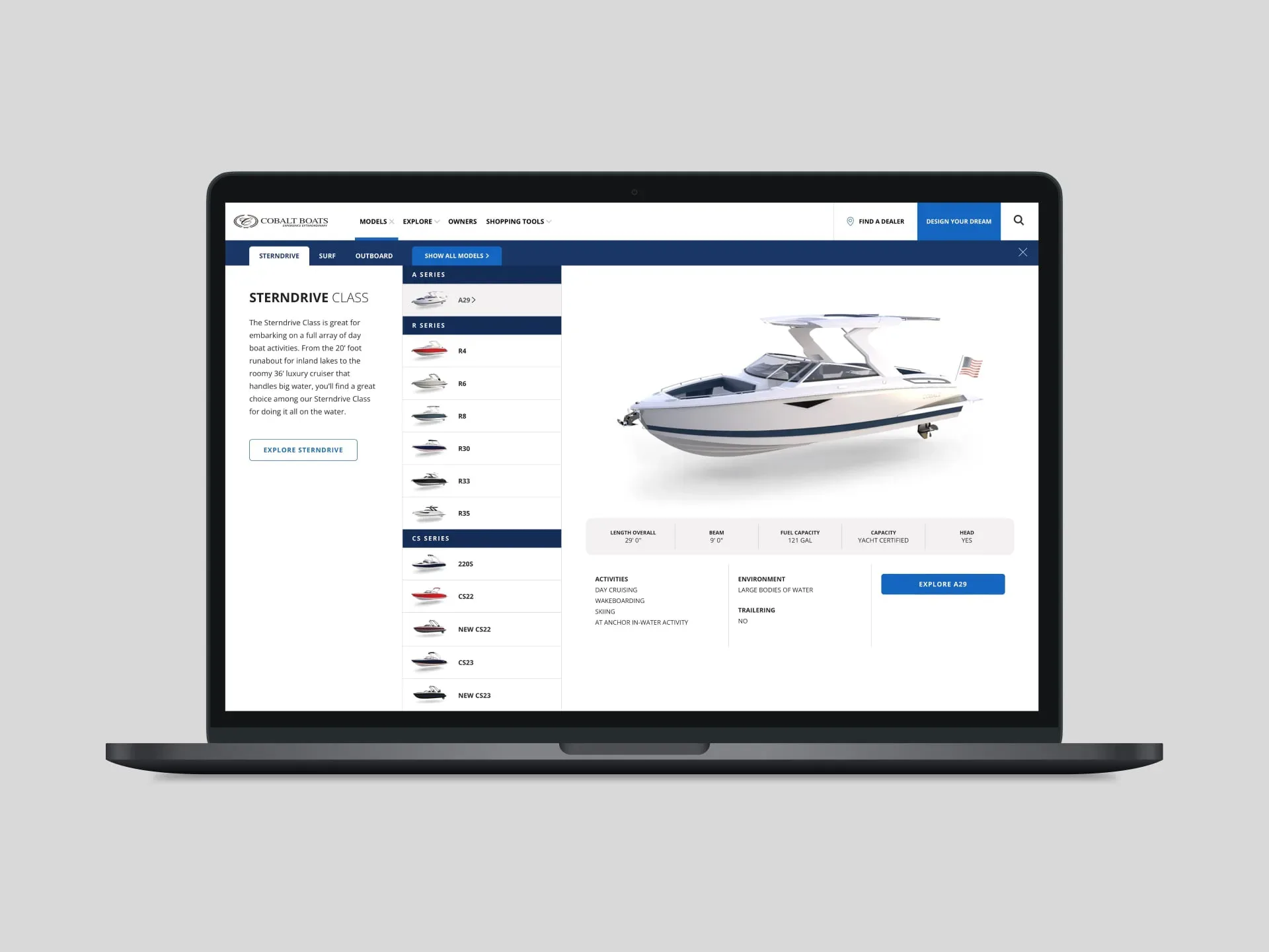 Cobalt Boats desktop navigation