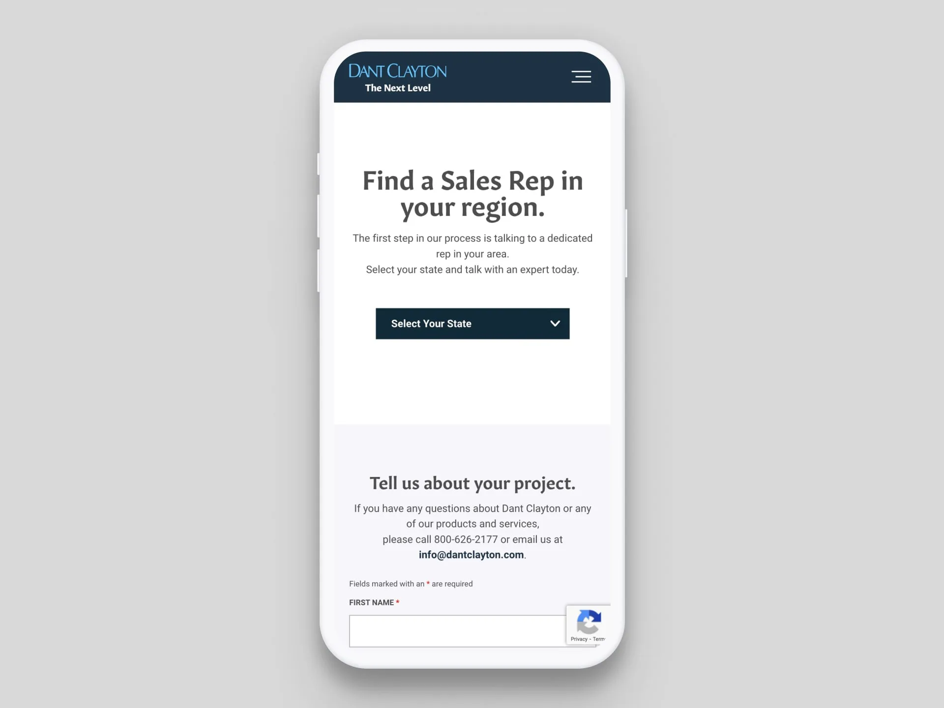 Dant Clayton Website find a sales rep mobile